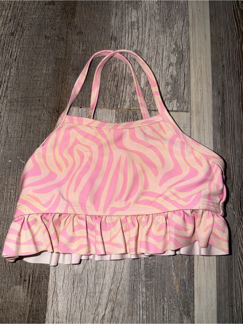 Girls' Pink Zebra-Print Ruffle Swim Top